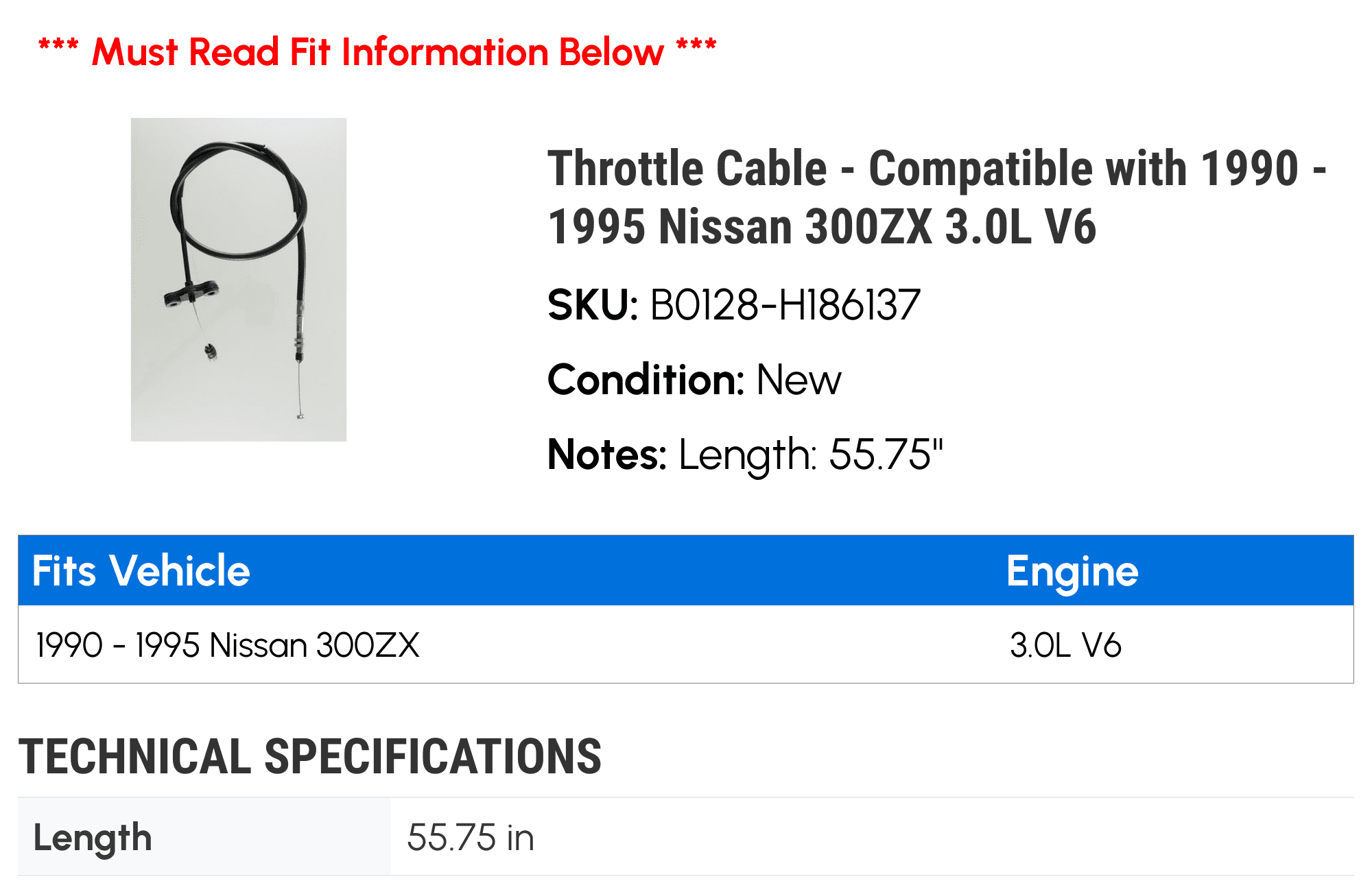 Throttle Cable - Compatible with 1990 - 1995 Nissan 300ZX