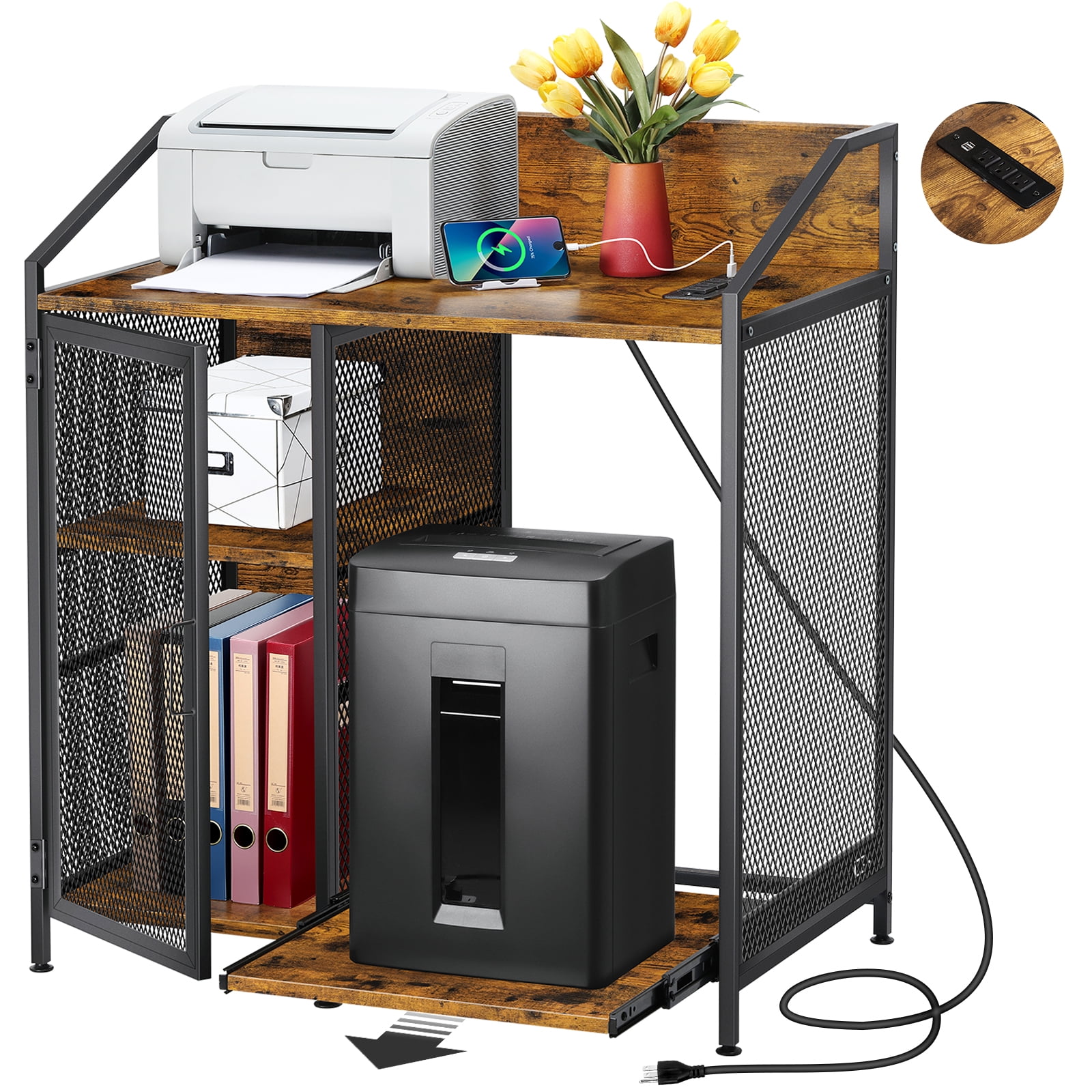 Office Storage File with Charging Station and Paper Shredder