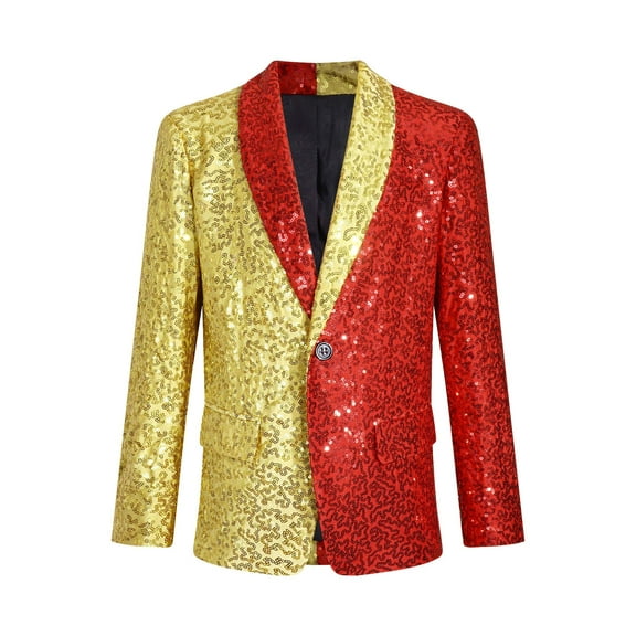 iEFiEL Kids Boys Shiny Sequins Suit Jacket Blazer One Button Gentleman Formal Tuxedo Coat Outerwear Gold&Red 12