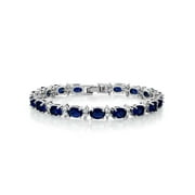 Gem Stone King 20.00 Ct Oval & Round Blue Color Cubic Zirconias CZ Tennis Bracelet 7"