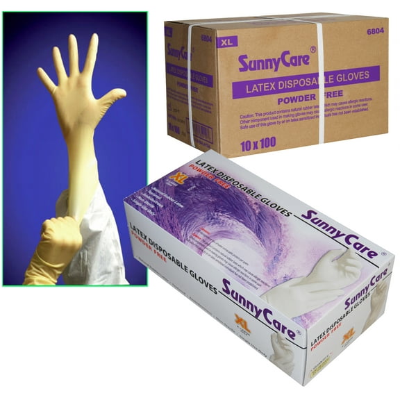 1000 Pcs SunnyCare #6804 Latex Disposable Gloves Powder Free (Vinyl Nitrile Free) Size: X-Large