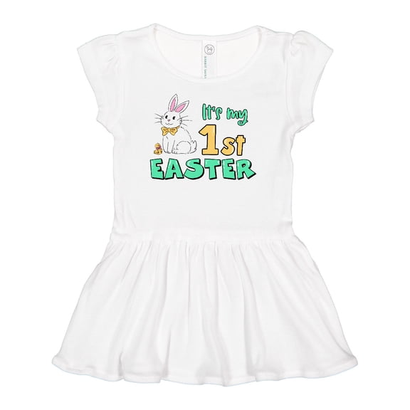 Inktastic It's My 1st Easter with Cute Chick and Bunny Girls Baby Dress