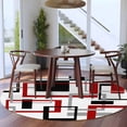 thumbnail image 4 of Abstract Lines Round Living Room Rugs 7 ft, Black Red Geometric Square Frame Washable Area Rug with Non-Slip Sturdy Edge Binding Round Carpet for Kitchen Office Bedroom, 4 of 9