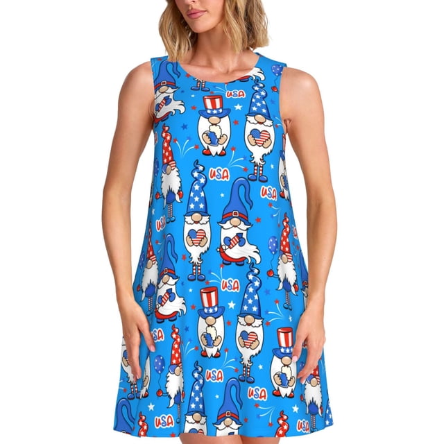 Daiia Gnomes aux USA Robes pour Femmes 2025 Robes à Manches Courtes Tendance Robes Maxi Décontractées Amples et Fluides