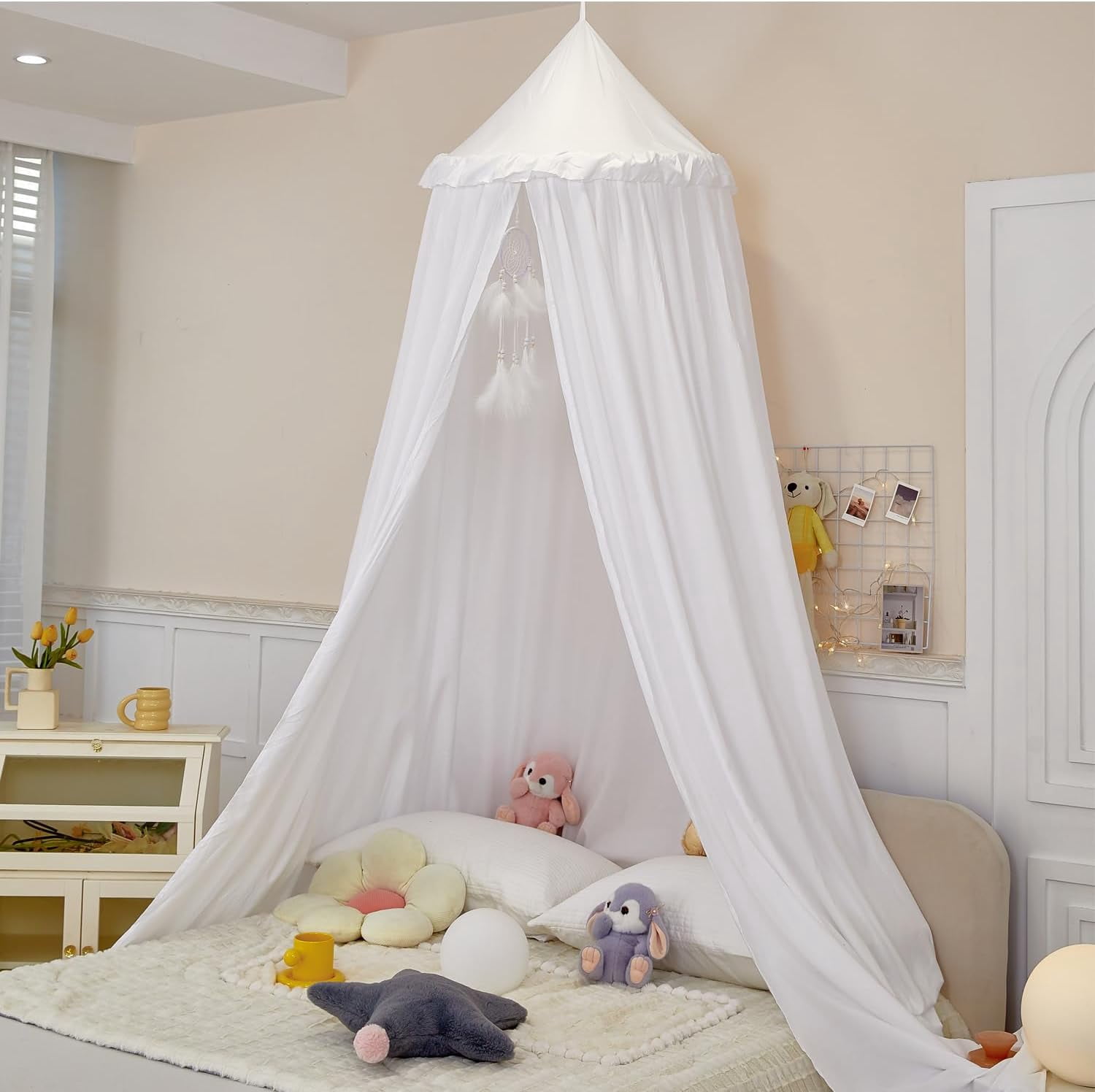 Princess Decor Canopy for Kids Bed, Soft and Durable Bed Canopy for Girls Room Tent Canopy Dreamy Mosquito Net Bedding, Children Reading Nook Canopies Indoor (Blue)