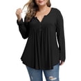 thumbnail image 3 of Camisa de mujer Botón plisado Blusa suelta Camiseta de manga larga Top, Negro, XXL sidaley  AP000668-05, 3 of 7