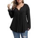 thumbnail image 3 of Camisa de mujer Botón plisado Blusa suelta Camiseta de manga larga Top, Negro, XXL Vogacara  AP000668-05, 3 of 7