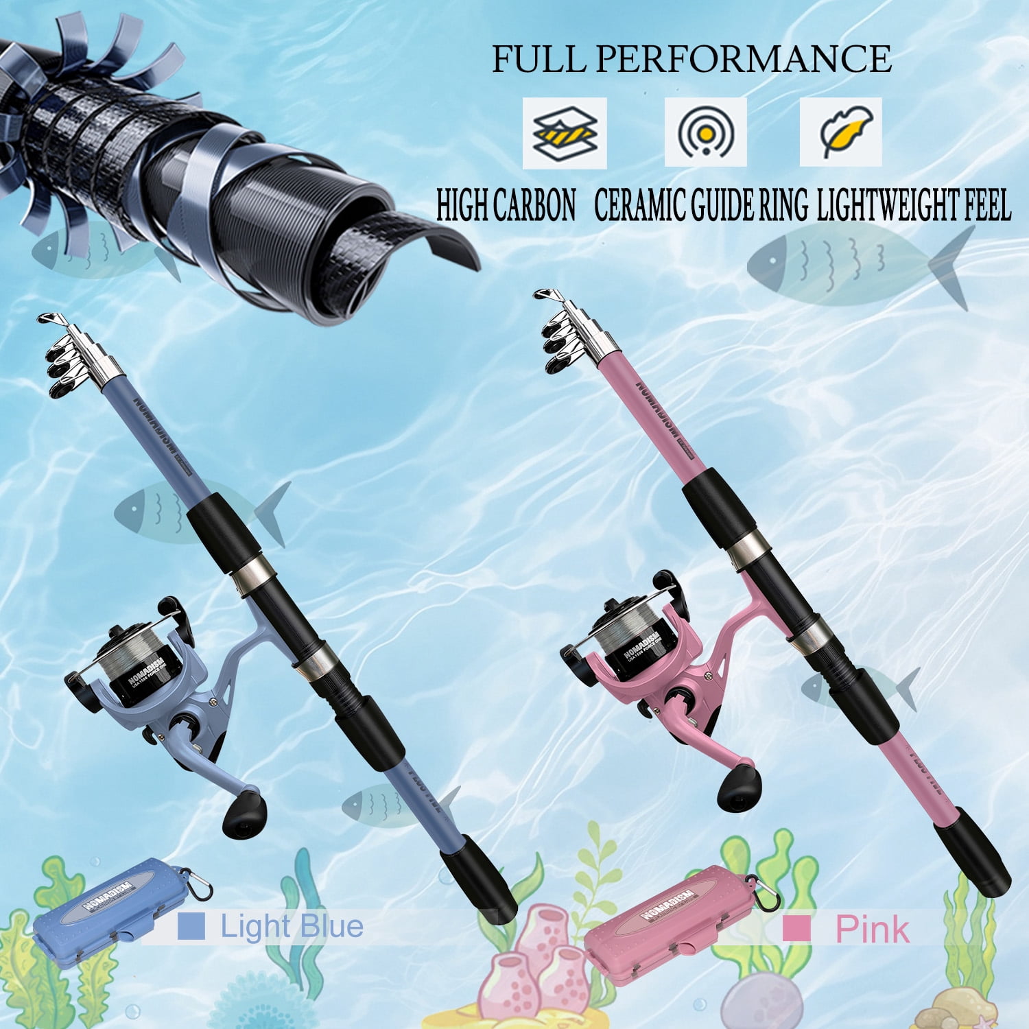 OUTGOO Kids Fishing Pole, Portable Telescopic Fishing Rod and Reel Combo Kit - with Spincast Fishing Reel Tackle Box for Girls, Youth