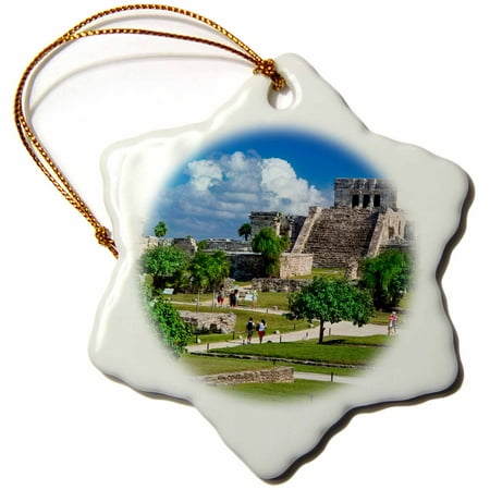 3dRose Tourists visiting ruins of the Mayan temple grounds, Yucatan, Mexico - Snowflake Ornament, (Best Mayan Ruins To Visit)