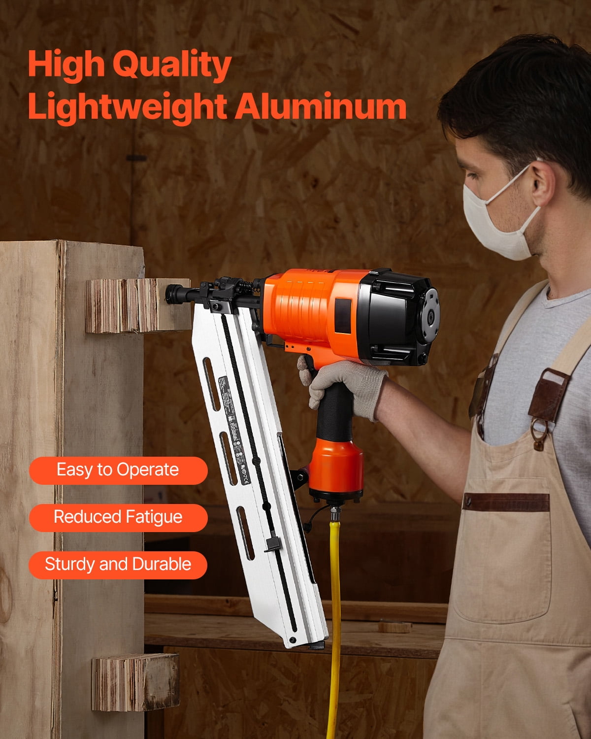 KFFKFF Pneumatic Framing Nailer, 80-120PSI Air-Powered Nail Gun, Compatible with 2" to 3-1/2" Nails, 21-Degree Full Round Head Design, Featuring Adjustable Depth Control and Dual Trigger Options