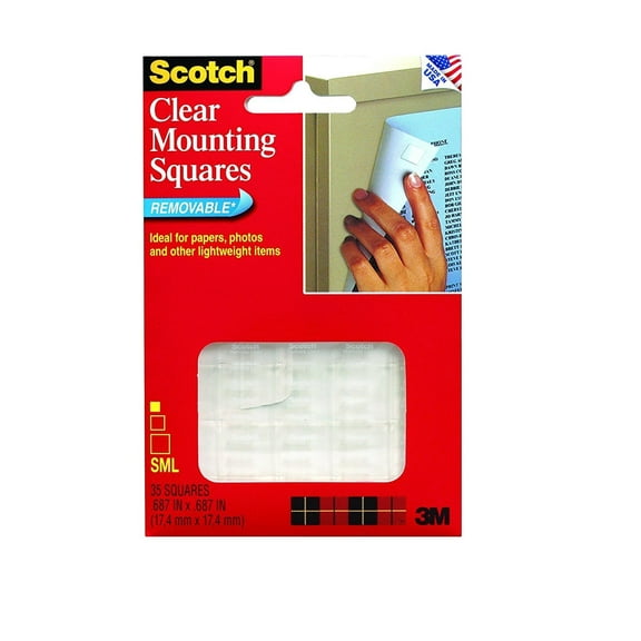 3M Scotch Mounting Squares, Clear, .68-Inch by .68-Inch, 35 squares, 6-PACK