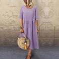 thumbnail image 2 of B91xZ Robes Grande Taille Printemps Été Mode Manches Bouffantes Robe à Volants Été Hiver Tenue de Plage, Violet m, 2 of 5