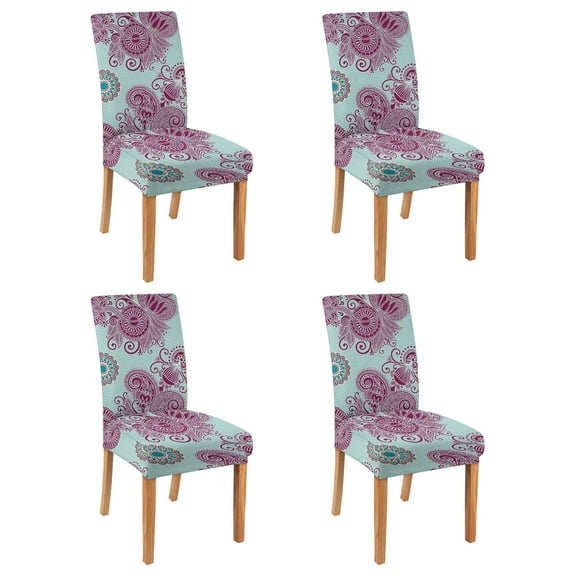 Exotic Artistic Paisley Bohemian Dining Chair Covers 4 Pack Vintage Floral Ethnic Retro Colorful Pattern Washable Polyester Stretch Slipcovers Removable Protector for Classic Home