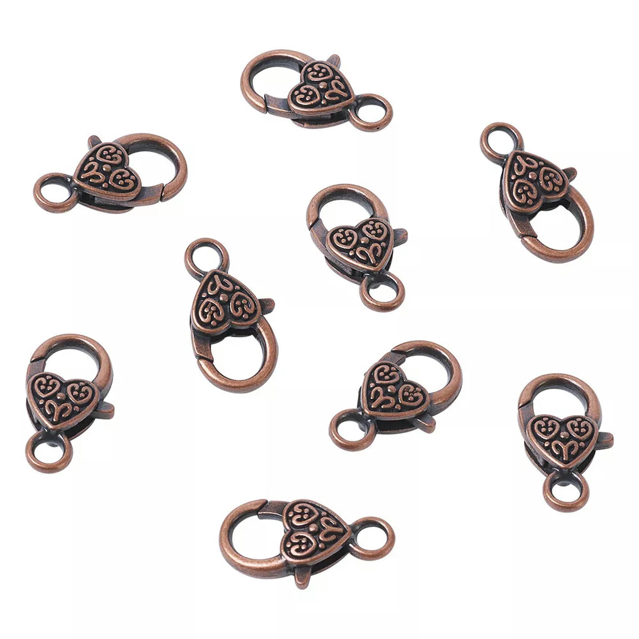 U8MO 50pcs Tibetan Alloy Heart Lobster Claw Clasps Red Copper Trigger Closure 25.5mm