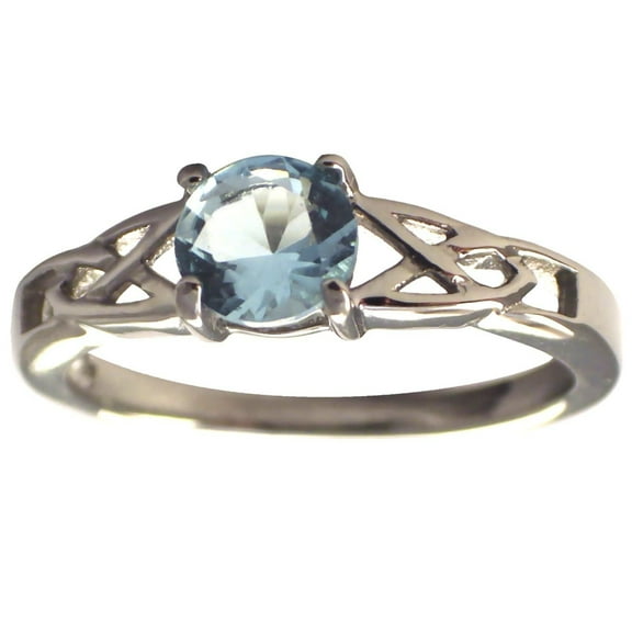 March Celtic Birthstone Ring Aquamarine Blue Cubic Zirconia 316L Stainless Steel Band Fantasy Forge Jewelry