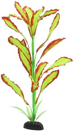 Silk Aquarium Plants, 16 Inch Artificial Silk Plants Decorations for Fish Tank,Aquarium Décor Plastic Plants (Light Green with Red, 2 Pack)