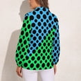 thumbnail image 3 of Blue Green Color Block Loose Blouse Black Dot Casual Oversize Blouses Women Long-Sleeve Trendy Shirt Autumn Graphic Tops, 3 of 7