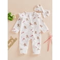 thumbnail image 4 of Baby Todlder Girls Christmas Jumpsuit 0 3 6 12 Motnhs Long Sleeve O Neck Gingerbread Print Ruffle Trim Romper with Headband, 4 of 9