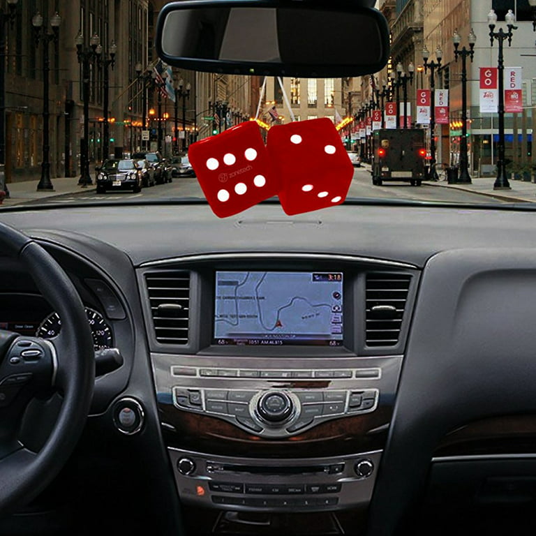 1 Pair Auto Red Fuzzy Dice Front Car Plush Hanging Rearview Mirror