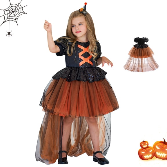 Cute Retro Witch Costume Dress for Teens Halloween Fancy Dress Party Cosplay Outfit Orange 110