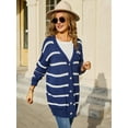 thumbnail image 4 of Womens Striped Cardigan Sweaters Long Sleeve V Neck Open Front Button Down Knit Cardigan Navy Blue XL, 4 of 10