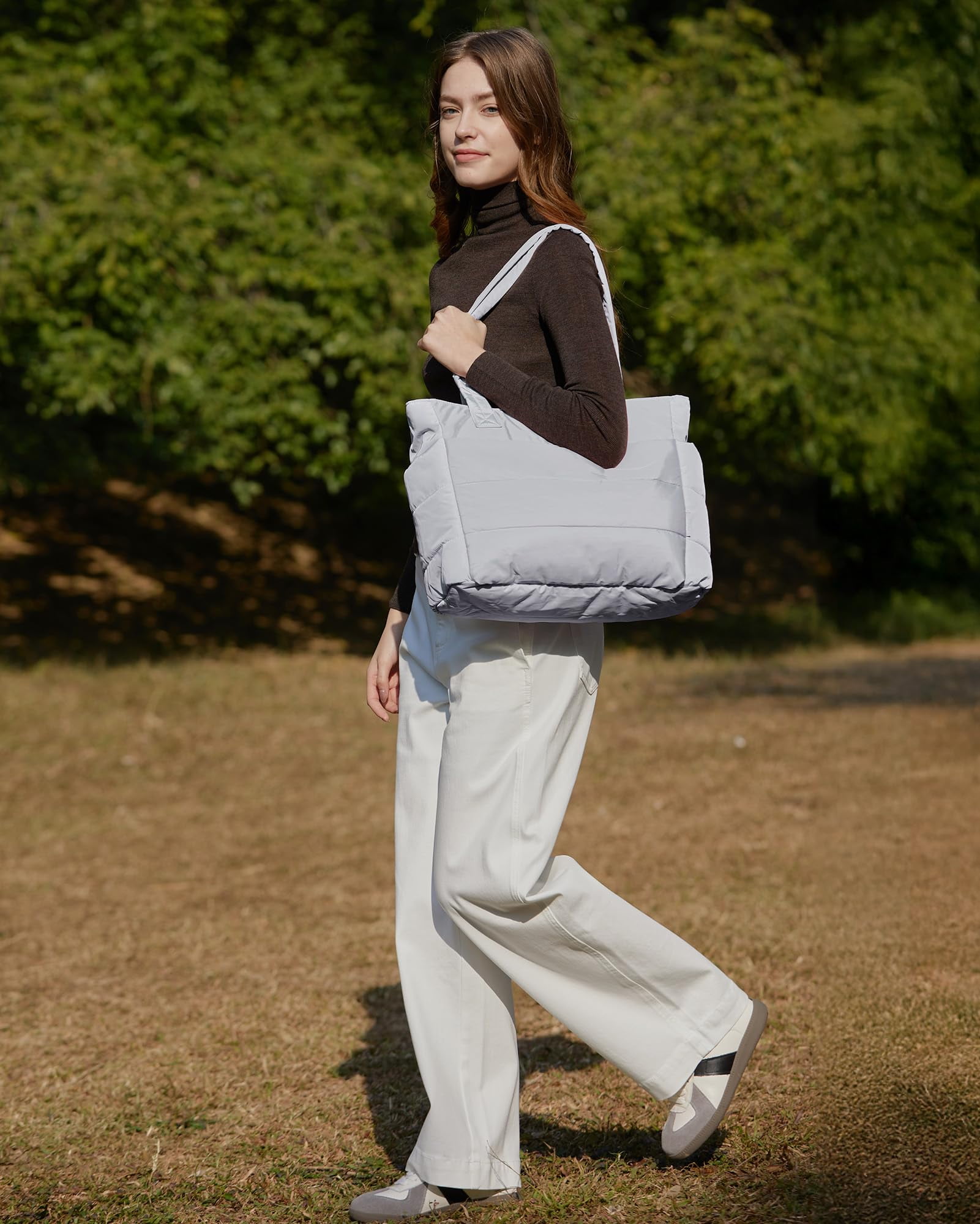 Puffer Tote Bag for Women, Nurses - Multi-Pocket Lightweight Bag for Work - Quilted Handbag for Travel and Gym