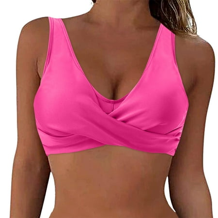 OJSFQUFP Swimwear Hot Pink Swimsuit Tops for Women Lace up Swimwear Tops Underwire Full Coverage Bikini Top Push up Swim Crop Top Tie Back Bathing Suit Tops M