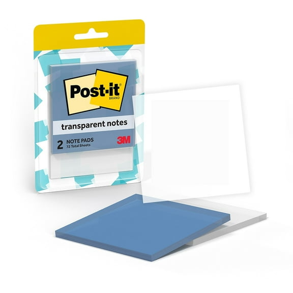 Post-it Transparent Sticky Notes 2.875" x  2 .875" Blue/Transparent 36 Sheets/Pad 2 Pads/Pack