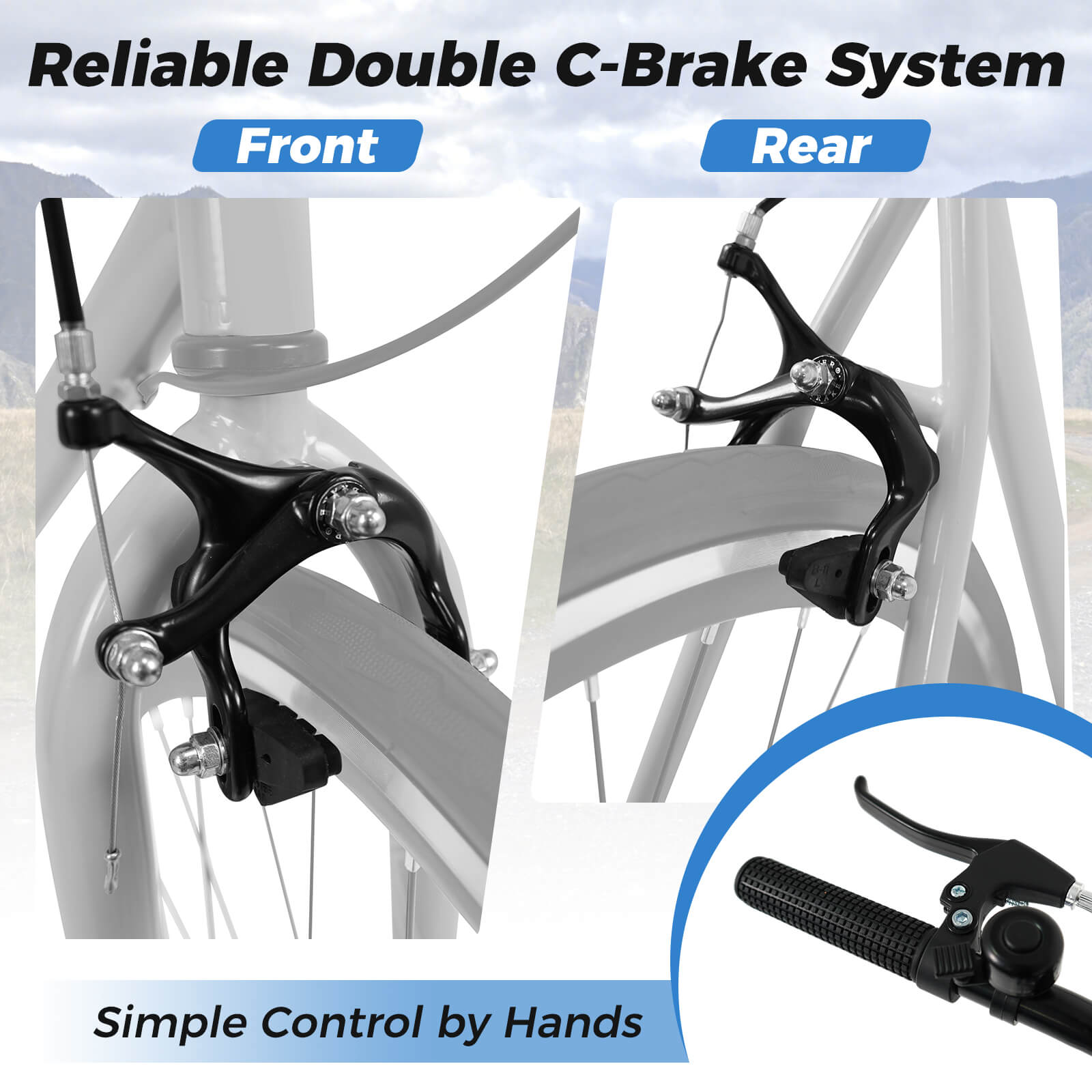 Costway 6-Speed Cycling Bike with All-terrain Rubber Wheels Dual Brakes Adjustable Saddle Gray