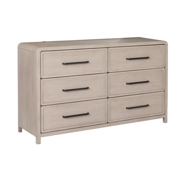 BenJara Giva Wide Dresser, 6 Drawers, Natural Oak Beige, Solid Rubberwood