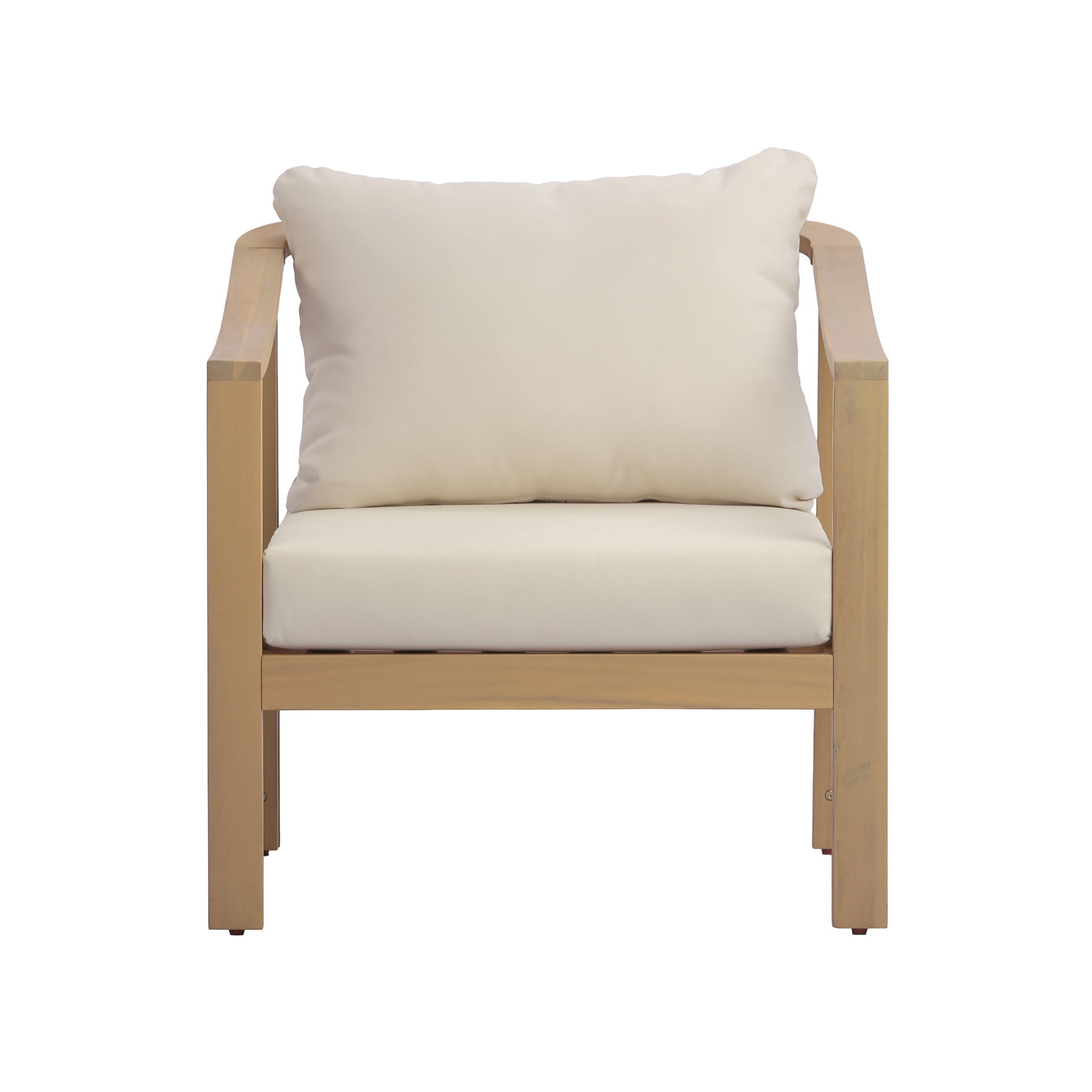 Christopher Knight Home Outdoor Club Chair with Slatted Backrest and Cushions, Light Teak + Cream