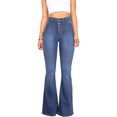 thumbnail image 3 of Pantalones vaqueros de mujer, de cintura alta, con pierna ancha, acampanados, elásticos, estilo boyfriend, informales, XXL, 3 of 5