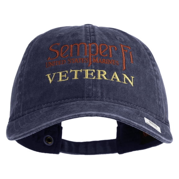 United States Marines Semper Fi Veteran Embroidered Washed Solid Pigment Dyed Cotton Twill Brass Buckle Cap - Navy OSFM