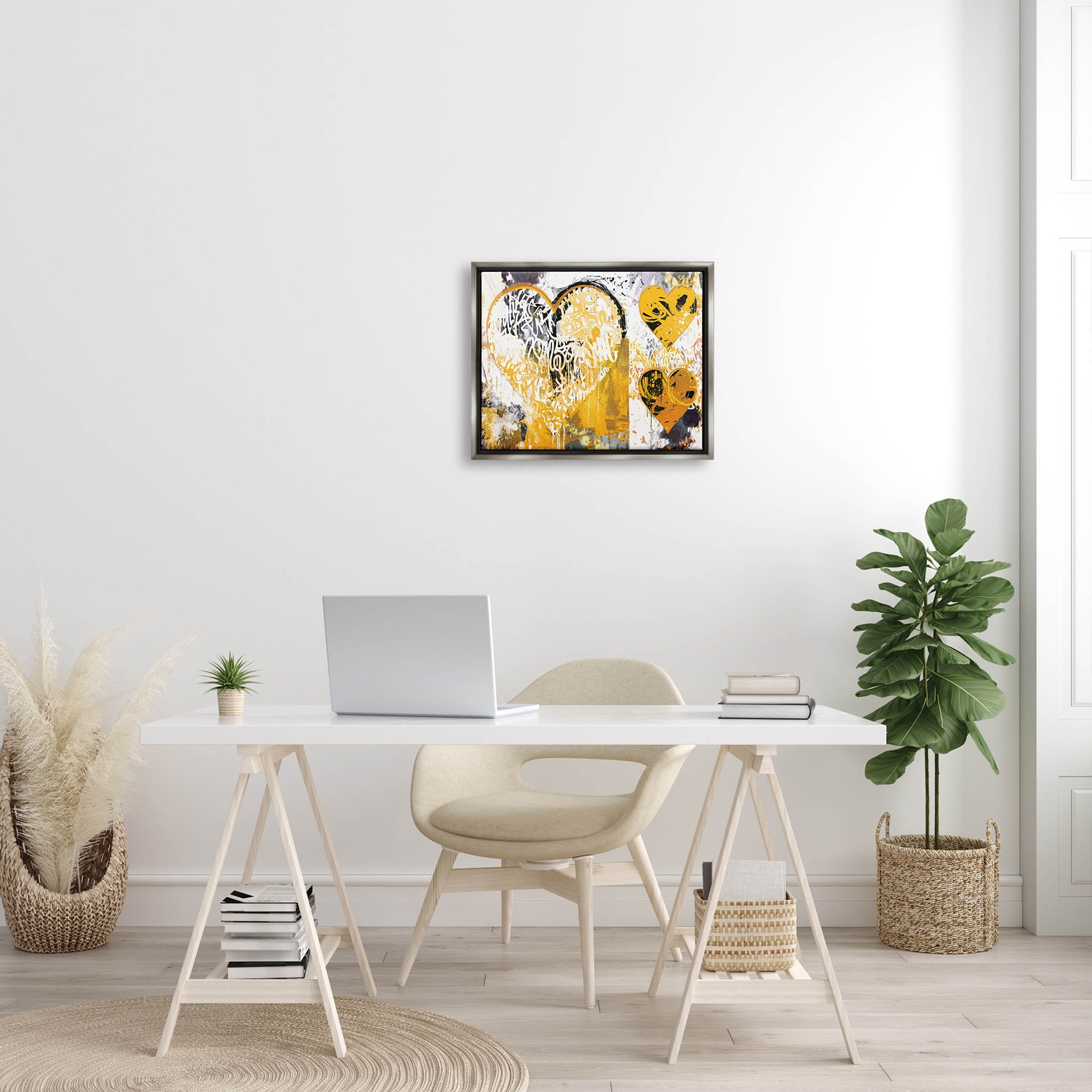 Stupell Industries Urban Paint Drip Graffiti Heart Shape Graphic Art Luster Gray Floating Framed Canvas Print Wall Art, Design by Porter Hastings