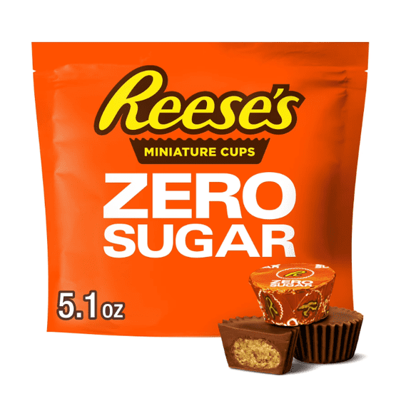 Reese's Zero Sugar Miniatures Chocolate Peanut Butter Cups Candy, Bag 5.1 oz