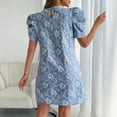 thumbnail image 7 of Lovzfmll Women's Sundress, Crew Neck Short Sleeve with Puff Sleeve & Texture, Casual Vacation Mini Dress Blue, S, 7 of 7