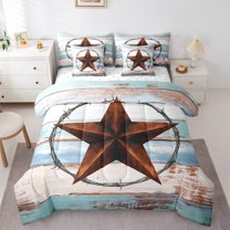 Manfei Texas Star Bedding Comforter Set 7-Piece for Female Men,Rustic Cabin King Bedding Sets,Vintage Aesthetics Ultra Soft Bed Sheets,Luxury Bedroom Decor,Reversible