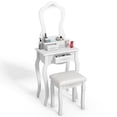 thumbnail image 3 of Patiojoy Coiffeuse Miroir Table de Maquillage Style Simple Coiffeuse avec Banc Coussiné Blanc, 3 of 10