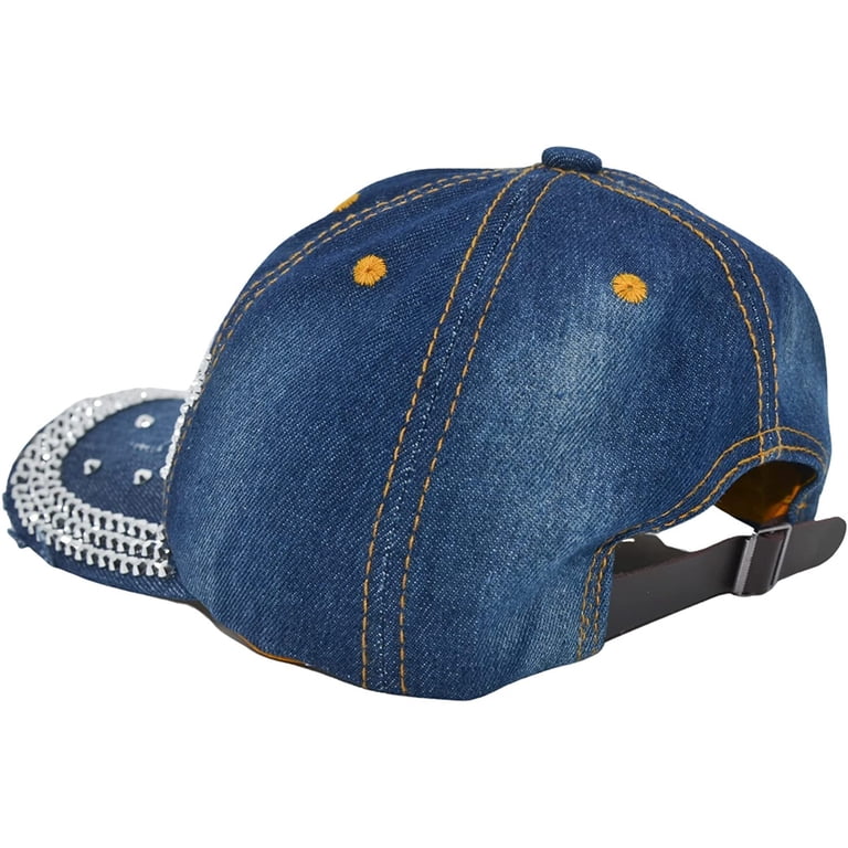 Blue Denim \'Princess\' Cap with Rhinestones PRINCESS/QUEEN TIARRA RHINESTONE DISTRESSED DENIM ADJUSTABLE  main image 4