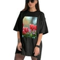 thumbnail image 3 of Plus Size Shirt for Women Black Tops for Women Short Sleeves Shirt for Women Tulip Flower T Shirt Crewneck Shirt for Women XS, 3 of 5