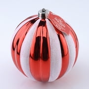Holiday Time 150 mm Shatterproof Pumpkin-Shaped Christmas Ornament, Shiny Red with White Stripes, 1 Count