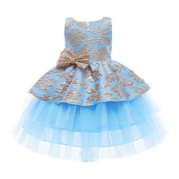Fesfesfes Toddler Girls Chiffon Dress Net Yarn Embroidery Bowknot Birthday Party Dress Gown Kids Cute Dresses Spring Saving Sale