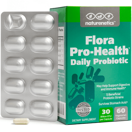 Probiotics For Women & Men On The Go – Naturenetics Flora Pro-Health: High Strength Probiotic Supplement – 30 Billion CFU Per Capsule – Dairy & Gluten Free – Vegan – With Acidophilus 60-day