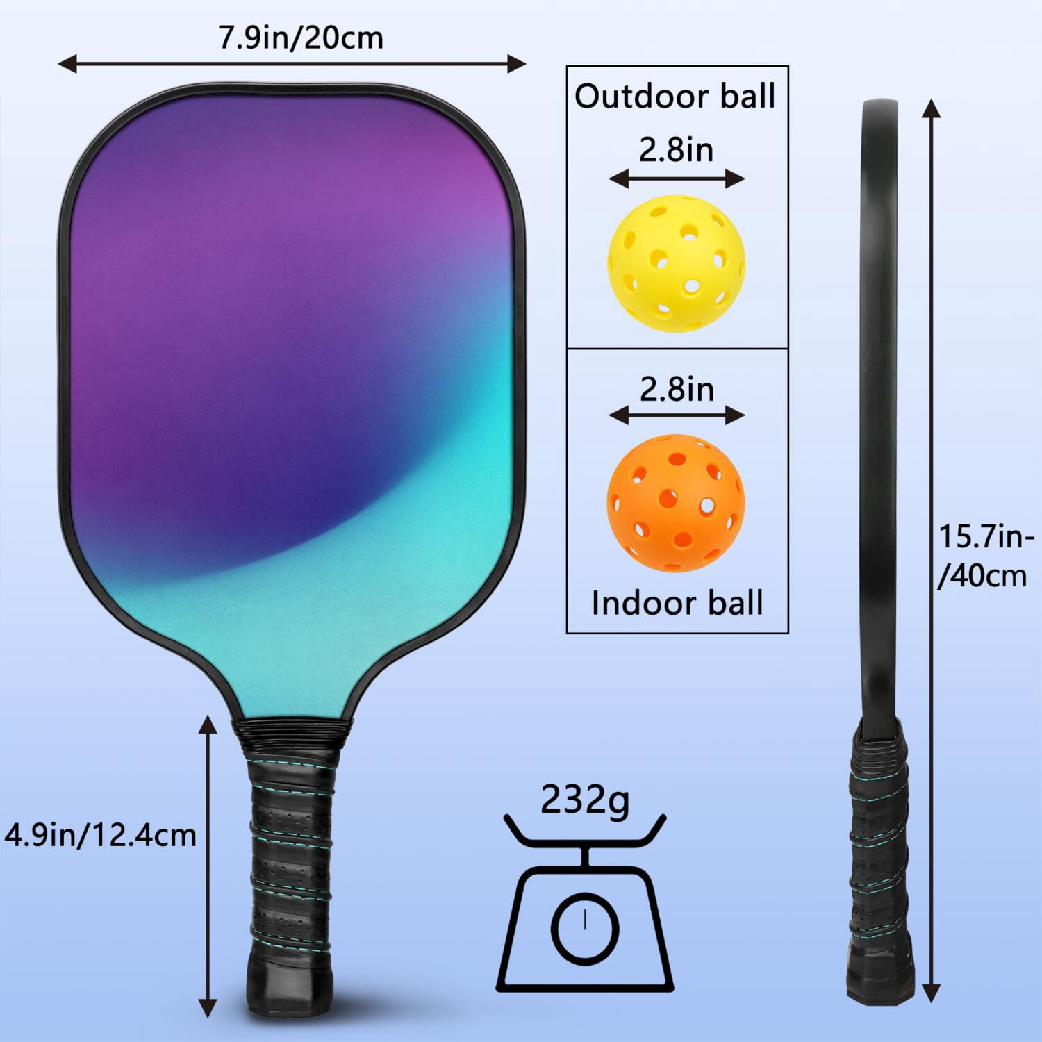 Pickleball Paddles Set Of 2, Fiberglass Surface, Neon Fluid Print, 4 Balls & Bag
