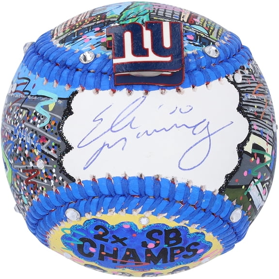 Eli Manning New York Giants Autographed Baseball - Hand Painted by Artist Charles Fazzino - B679437 - Fanatics Authentic Certified