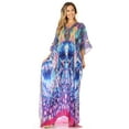 thumbnail image 5 of Sakkas Georgettina Flowy Rhinestone V Neck Long Caftan Dress / Cover Up - Turquosie / Pink - One Size, 5 of 5