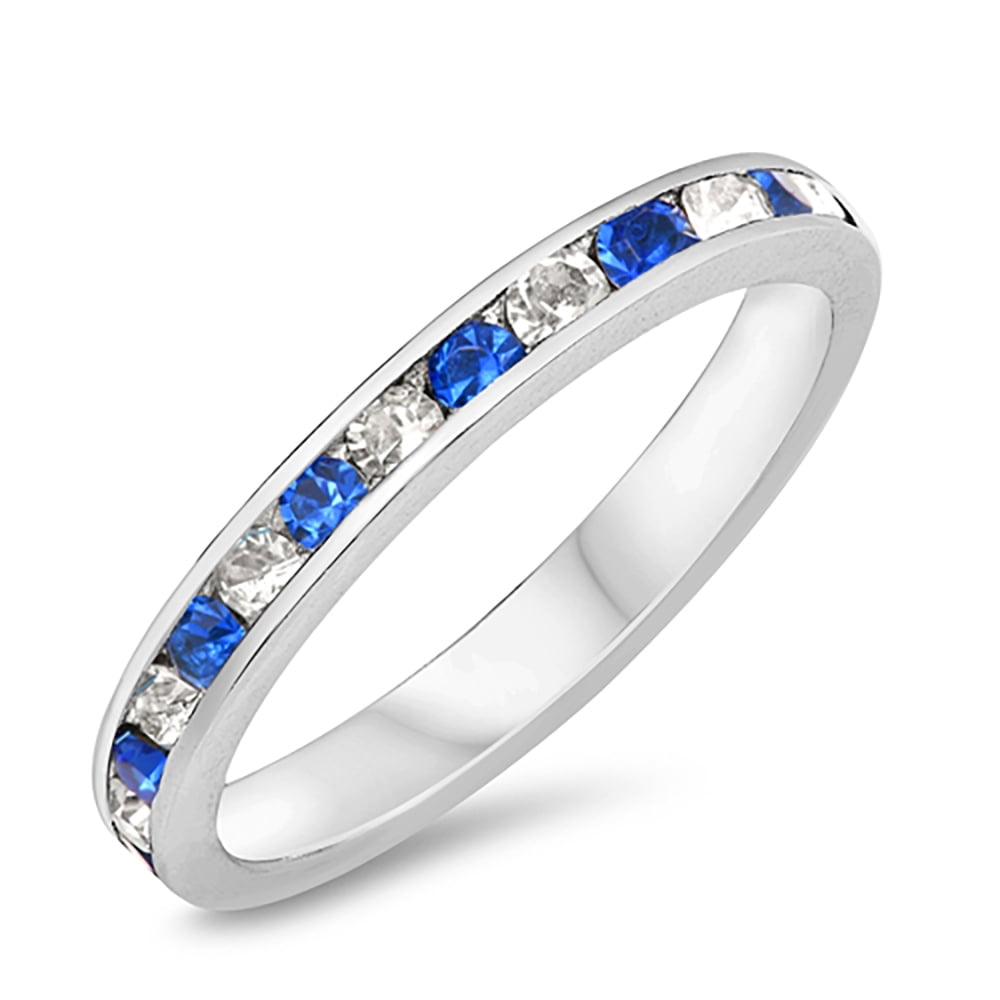 Hoops & Loops Blue Cubic Zirconia Channel Set Band Ring - Yellow Gold Flashed Sterling Silver