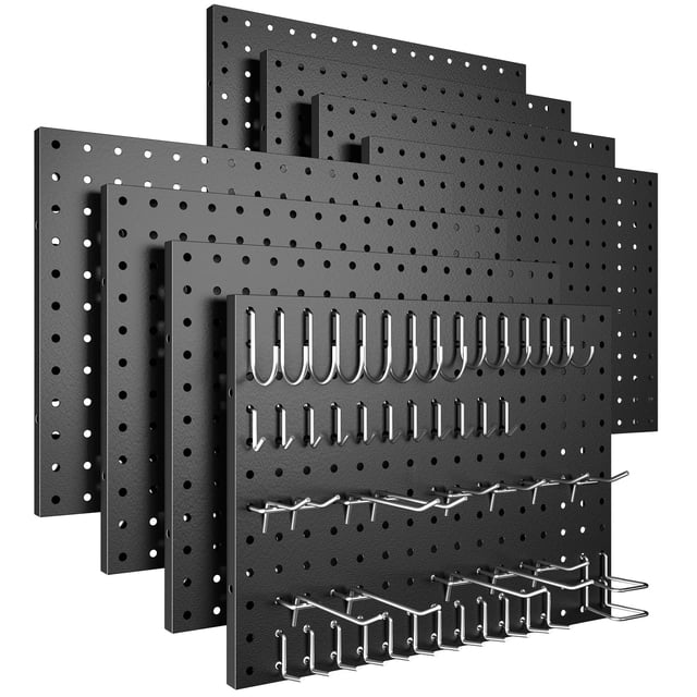 Paneles perforados de metal Peg Board Spampur, paquete de 8 con 50 ganchos