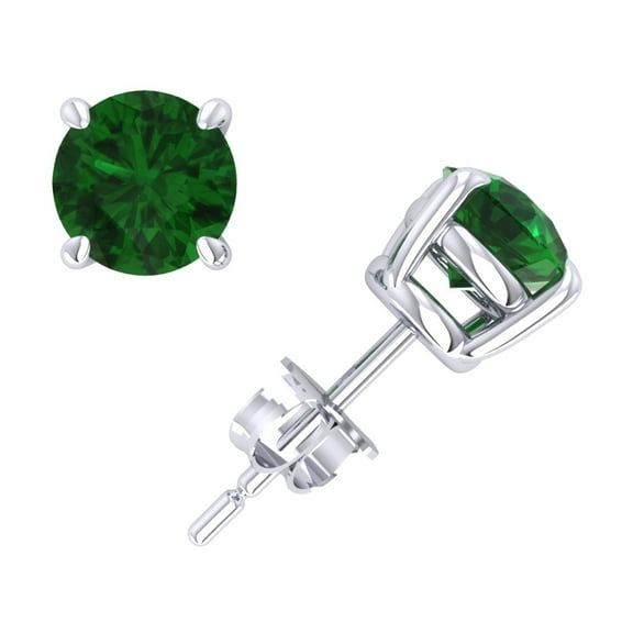 1Ct Round Emerald Basket Solitaire Stud Earrings 14k White Gold Prong Commercial Quality