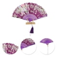 thumbnail image 3 of Unique Bargains 1 Pc Hot Stamped Floral with Tassel Folding Fan for Masquerade Purple Silk Fabric, 3 of 5